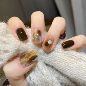 MONLEYTA | Handmade Nail Art Patchs Short And Long Wearing False Nails Premium Feel Autumn Winter Collection Manicure Finished Product