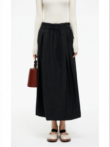 Wool Blend Wide Waist Drawstring Pencil Skirt