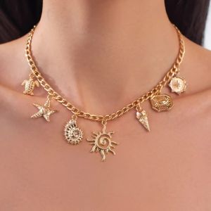 Ingemark Vintage Metal Love Heart Starfish Pendant Choker Necklace Women Collar Goth Adjustable Chain Summer Neck Jewelry Gift