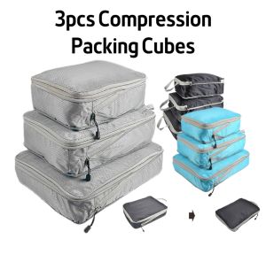 Organizer Travel Compression Packing Cubes 3pcs Storage Bag Pouch Luggage clothes storage Set