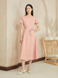 Summer French Style Pink Fitted Flared Dress