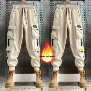 Mens Workwear Pants Autumn Winter Style Pocket Cuffed Sweatpants Trendy Handsome High Street Sports Casual Nine-Piece Pants