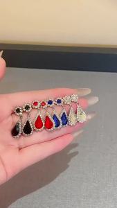 Bộ Trang Sức Nữ 4 Món Đính Đá Hình Giọt Nước - Dây Chuyền Hoa Lấp Lánh Bông Tai Nhẫn Vòng Tay Phụ Kiện Thời Trang Đa Phong Cách