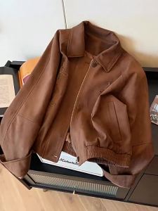 SHENGHUOYA | High End Brown Patchwork Lapel Casual Retro Loose Jacket