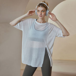 Loose Breathable Sports Cover up Women Summer Thin Short Sleeve Yoga Clothes Cover up Fairy Atmosphere Running Exercise Top