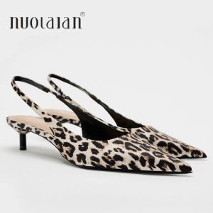 Woman Leopard Print High Heels Women Sandals Summer Fashion Pointed Toe Low-heel Pumps Slingbacks Elegant Female Heeled Shoes