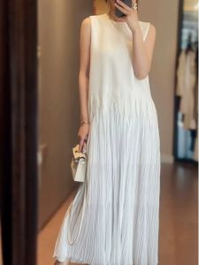 YUFUQING | ชุดเดรสยาวคอฮอลเตอร์สีขาวสไตล์ฝรั่งเศส ทรงเข้ารูป แขนกุด สำหรับผู้หญิง ช่วงฤดูร้อน ชุดเดรสยาวคลุมเข่า