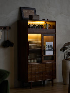 Carpenter Weng Black Walnut Wooden Locker Bookcase Solid Wood Living Room Storage Cabinet Multifunctional Sideboard Wine Cabinet Clothes Closet