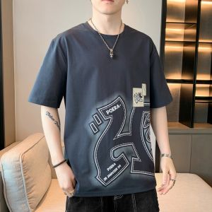 ROMON | Lormen Mens Ice Silk Short Sleeve T-shirt Summer Thin Round Neck Printed Casual Half Sleeve Mens Wear Pure Cotton Body T-shirt