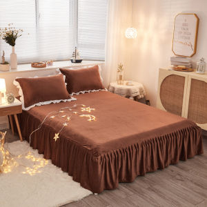 Thickened High Grammage Bed Canopy Skirt Full Wrap Non-Slip Protection Cover Milk Velvet Coral Velvet Fleece Bedding Covers
