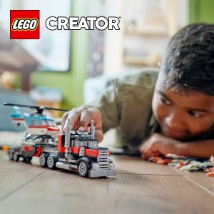 Mainan LEGO Creator 31146 Truk Datar dengan Helikopter (270 Potongan)