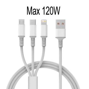3 In 1 Fast Charging Cable For iPhone Xiaomi Poco Micro USB Type C Charger Cable Cord Multiple Usb C Charging Wire Line