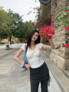 MENGBAI | Áo Thun V-Neck Đơn Giản Phong Cách Mới Ôm Sát
