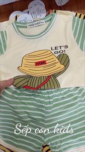 (9-17kg) Bộ thun lạnh tay ngắn bé trai bé gái in động vật phối sọc Minly baby loại 1