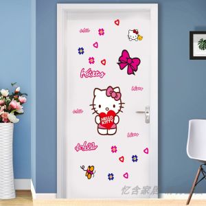 Hellokitty Door Stickers Wall Decals Cartoon Bedroom Decorations Girls Bedroom Wall Arrangement Cute Adhesive Stickers