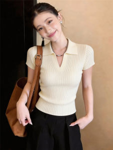 Korean Style Beige Polo Neck Short Sleeve Tshirt Summer New Fashion