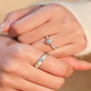Simulated Diamond Wedding Rings Couple Engagement Moissanite Ring Set Fake Props Fashionable Jewelry Copper Material