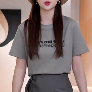 Shalldoer | Fashionable Lace Splice Letter Print Short Sleeve T-Shirt Womens New 2025 Cleanfit Style Universal Fit Daily Wear Top