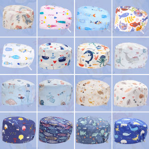 Whale Pattern Scrub Cap Short Hair Women Working Hats Breathable Soft Pet Clinic Dentist Nursing Caps K1030