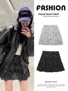 Korean Style Floral Print Mini Skirt Womens High Waist A-Line Slimming Half Skirt Small Size Cake Half Body Skirt