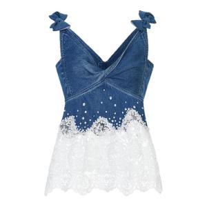 LeFame Fashionable Lace Patchwork Sleeveless Versatile Vest Womens Casual Style V-neck Cotton Blend Summer Shirt