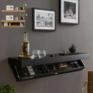 XMSJ | Wood Floating Wall Shelf Hidden Secret Compartment Drop Down Concealment Furniture Safe Stash Security Box For Home Office Room