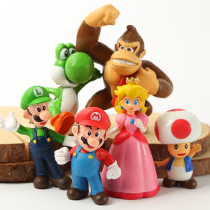 Bandai | 6pcsCartoon Super Mario Cake Decoration Ornament Small Mushroom Dinosaur Boy Childrens Birthday Dessert Stand Dress Up