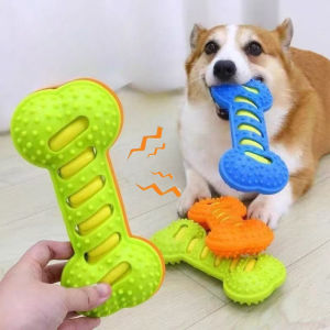 Dog Chew Toys for Aggressive Chewers Squeaky Rubber Bone Toy Interactive Pet Teeth Cleaning Toy for Small Medium Large Dogs