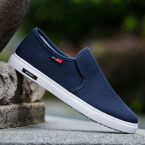 Mens Summer Breathable Canvas Slip-On Casual Shoes Low Cut Plain Color Rubber Outsole Durable Churned Shoe Body Style