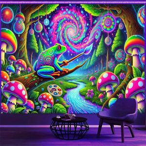VIKAMA Psychedelic Ếch Rừng Nấm Tấm Thảm Phong Cách Bohemian Trang Trí Phòng Polyester Treo Tường Cho Phòng Khách Phòng Ngủ Lối Vào