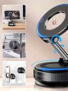 ที่วางโทรศัพท์ในรถยนต์แบบแม่เหล็ก 360 °   การหมุนพับด้วยถ้วยดูดสูญญากาศสําหรับ iPhone 12-16 Series รถยนต์/ยิม/ที่วางโทรศัพท์ขับรถ