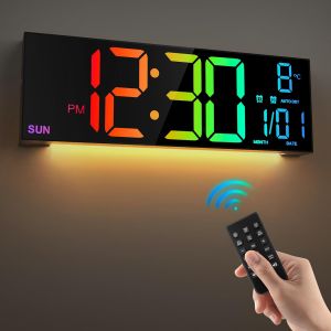 16.2 Large Digital Wall Clock with Remote Control Big LED/Dual Alarm/8 RGB Colors Digital Alarm Clock Electronic Watch