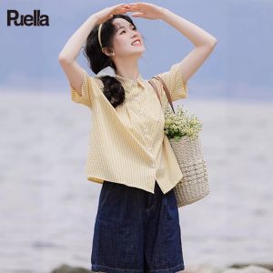 puella | Sweet Yellow Checkered Polo Shirt for Women