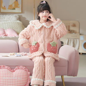 QIANSHUIMILU | Girls Winter Thickened Flannel Pajamas
