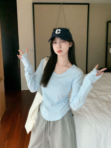 Mint Green V-Neck Base Shirt Women Early Spring Pure Desire BM Pleated Inner T-Shirt Whitening Low Neck Top Korean Style Loose Fit