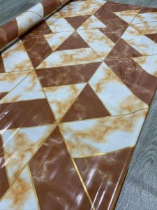 Ceramic Style Vinyl Rubberized Renolium Linoleum Flooring Sheet Vinyl Start at 3 Yards (6ft X 9ft) - Brown and White Marble Pattern with Gold Accents