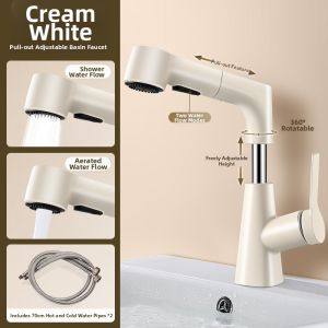 Pull-out Cream Color Cold & Hot Basin Faucet
