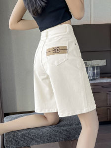 White Denim Short Pants Womens 5-Point Thin Elastic Straight Leg Jeans High Waist Cotton Stretch Fabric Summer Cool Sensation