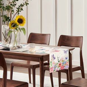 1-Piece Spring Butterfly & Floral Pattern Table Runner Suitable for Home & Commercial Use