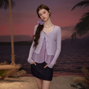 Unifree | Purple Floral Strap Top and Lightweight Cardigan Set