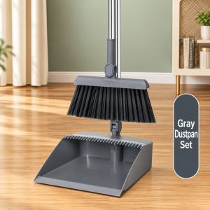 Broom and Dust Tray Set with Comb Teeth Windproof Long Handle Vertical Mop Kit for Indoor and Outdoor Garage Kitchen Room Lobby