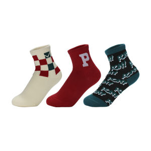 Pony Childrens Mid-Calf Sports Socks 3 Pairs Thin Cotton Polyester Blend Retro Style Boys Girls Short Socks Spring Autumn