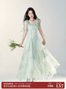 Váy Midi Lưới Mùa Hè Cho Nữ Váy Dài Không Dây Họa Tiết Hoa Thắt Eo Cao Váy Chữ a Thường Ngày Bằng Vải Polyester Phong Cách Hàn Quốc