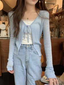 Áo Len Cardigan Dệt Kim Lụa Mùa Hè Áo Khoác Ngoài Cho Nữ Áo Khoác Ngắn Áo Chống Nắng Máy Lạnh Áo Khoác Mỏng Áo Khoác Ngoài