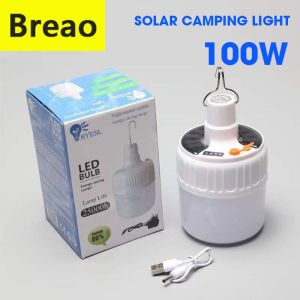 Breao 100W Rechargeable LED Light Bulb Waterproof Solar Camping Light Portable LED Night Light Market Lampu Pasar Malam