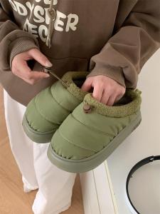 Thin Strip Casual Minimalist Cotton Slippers Indoor and Outdoor Couple Fleece-Lined Soft Bottom Wild Men and Women Drawstring Loafer