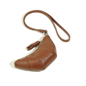 C & K Phụ nữ túi tiền xu túi cổ mini cổ treo Túi bánh sừng bò da siêu mềm dây treo tinh tế