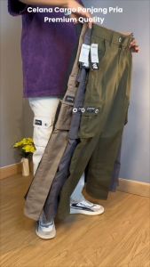 Celana Cargo Panjang Pria Premium Size 27-38 Hitam Cream Mocca Abu Army