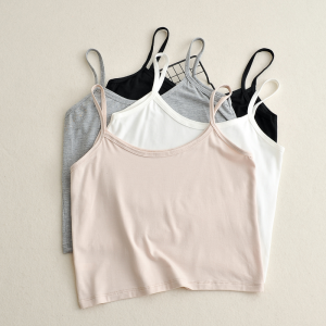 Summer Womens Short Pure Color Camisole Tank Top Thin Base Shirt Breast Covering Anti-Light Inner Wear Outerwear Halter Neck