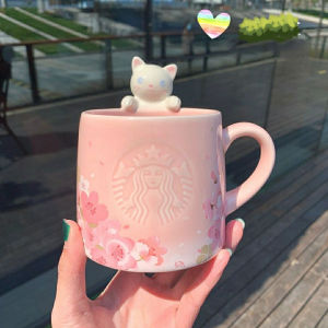 Free gift spoon Starbuck Mug Cup Cute Cat Pink Cherry Cup 355ml Desktop Mermaid Ceramic Coffee Mug